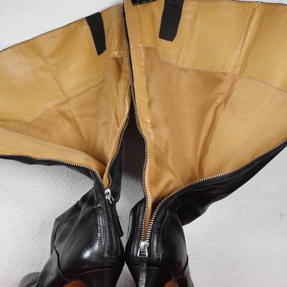 Women's Nine West Black Leather Knee High Heel Platform Fashion Boots 8 - Picture 8 of 9